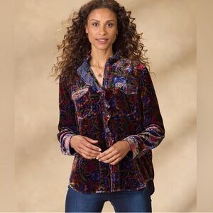 SUNDANCE Gretel Floral Velvet Shirt Snap Front Western Silk Blend S NWOT